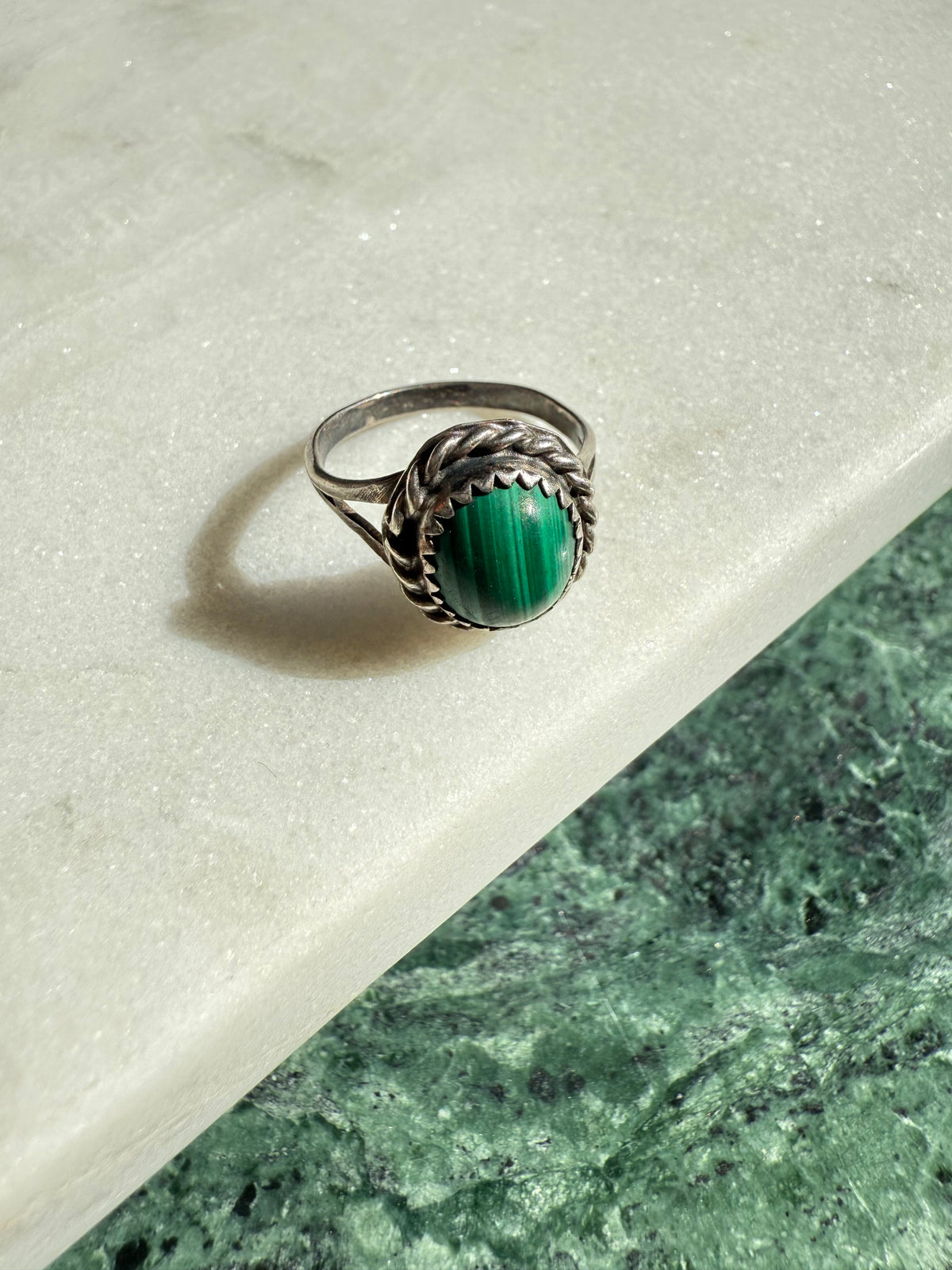 Malachite Sterling Silver Ring Size 5.25
