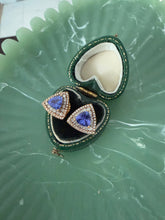 Load image into Gallery viewer, Tanzanite &amp; Diamond Solid 14k Yellow Gold Push Back Earrings
