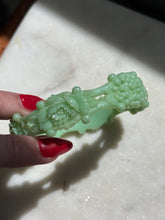 Load image into Gallery viewer, Vintage 1940s Carved Celluloid Floral Green Bangle Bracelet
