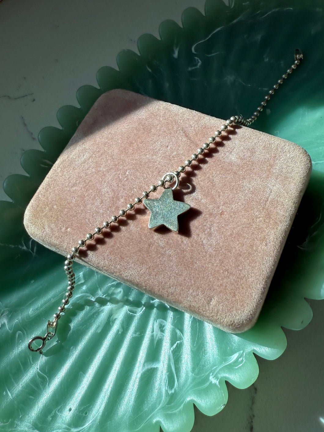 Ball Chain Sterling Silver Star Bracelet 7.5”