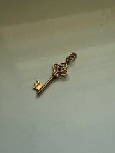 Load image into Gallery viewer, Vintage Blue Enamel 18k Yellow Gold Key Pendant
