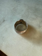Load image into Gallery viewer, Garnet Cabochon Etched Sterling Silver Ring Size 5.75
