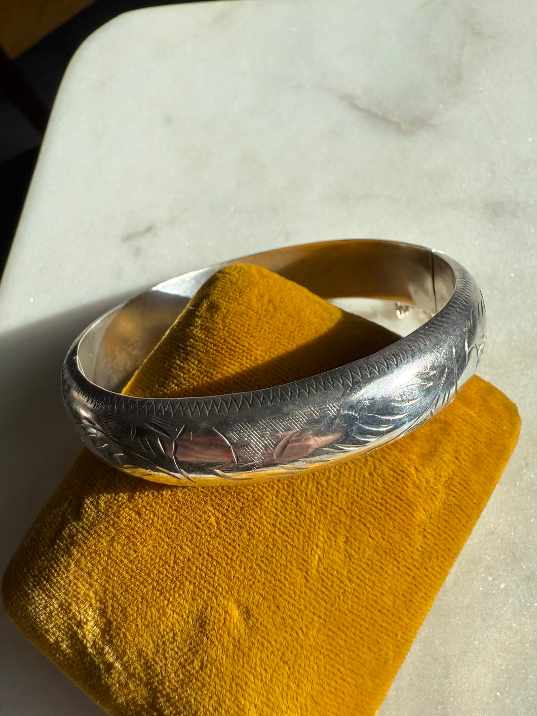 Vintage Etched Sterling Silver Bangle Bracelet