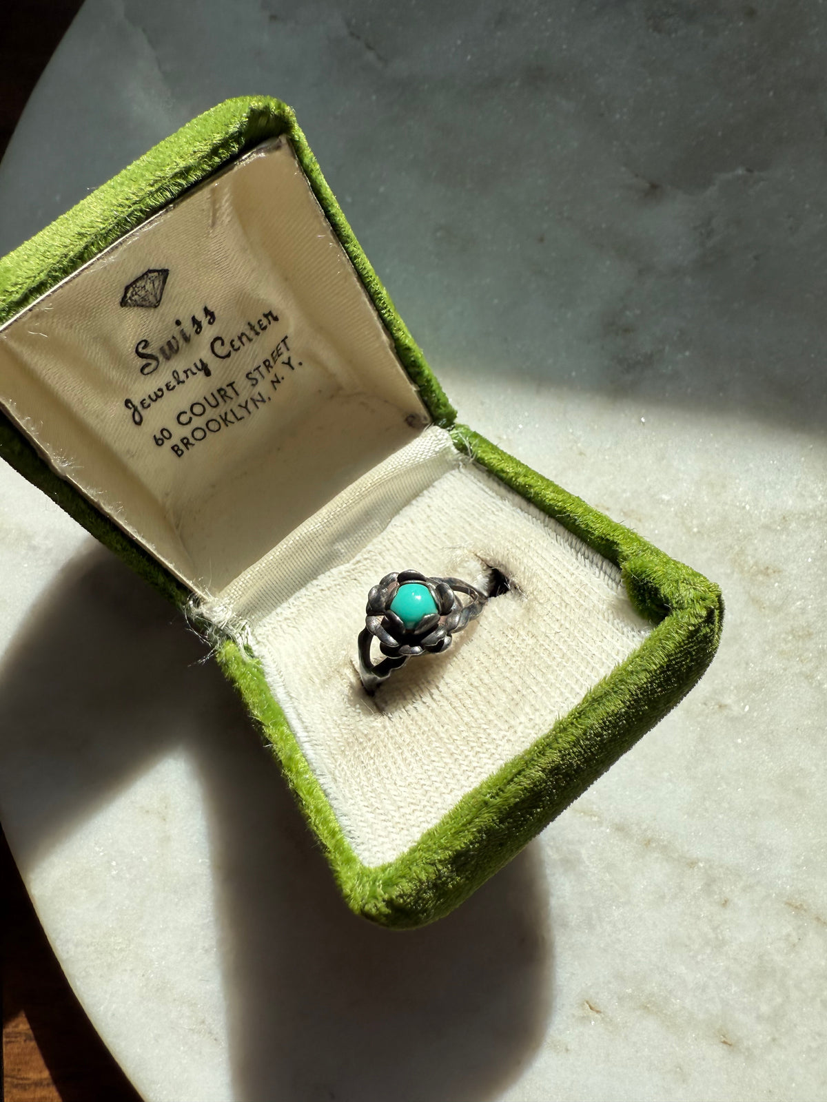 Turquoise Flower Sterling Silver Ring Size 4.75