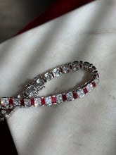 Load image into Gallery viewer, Sterling Silver CZ &amp; Glass Stone Tennis Bracelet 6.5”
