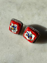 Load image into Gallery viewer, Porcelain Painted Sterling Silver Push Back Earrings
