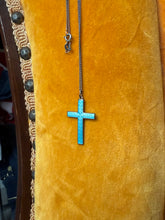 Load image into Gallery viewer, Guilloche Blue Enamel Sterling Silver Cross Necklace
