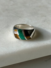 Load image into Gallery viewer, Vintage Tigers Eye &amp; Malachite Sterling Silver Ring Size 8.25
