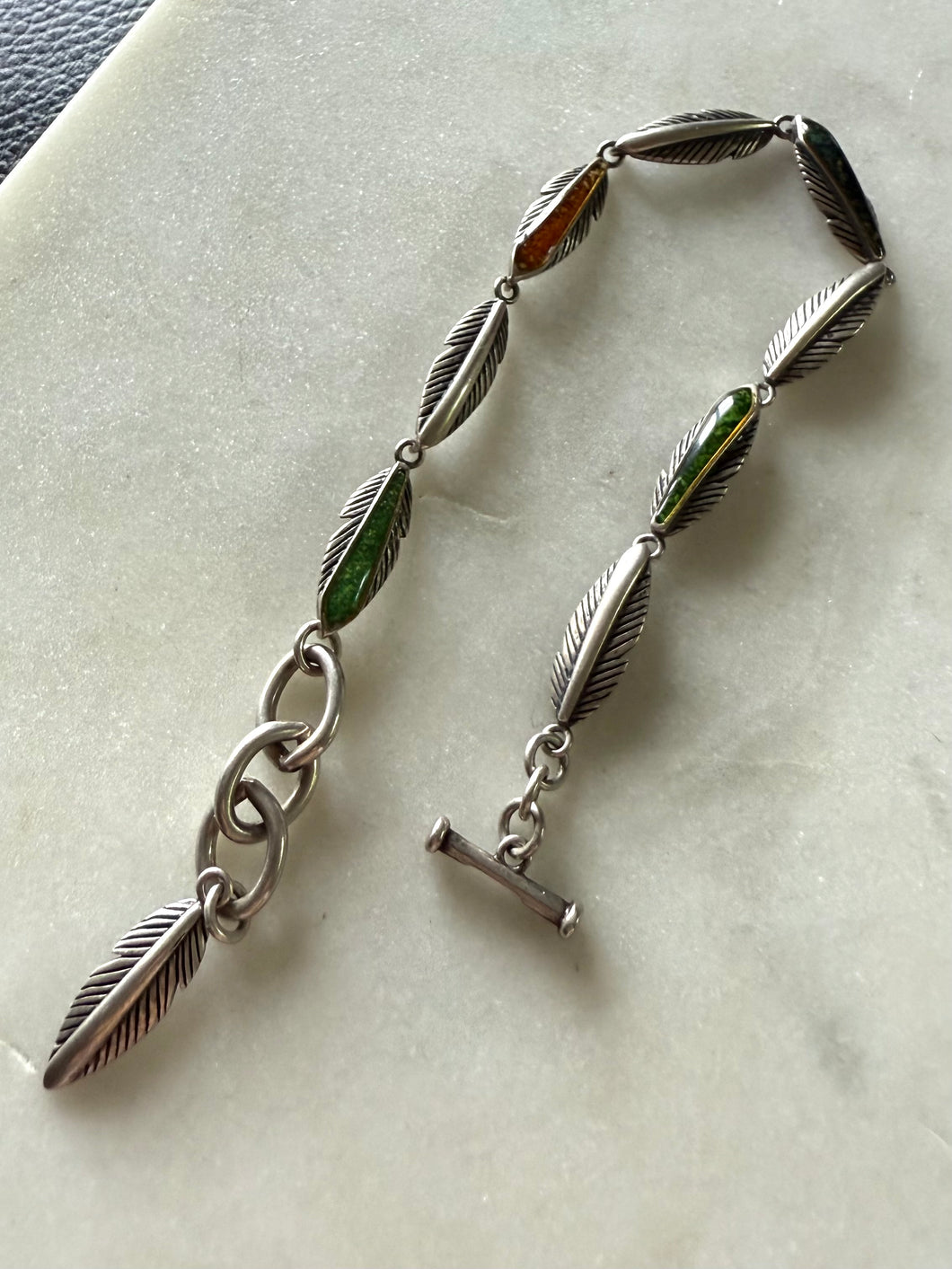 Leaf Sterling Silver Toggle Clasp Bracelet 7.25”