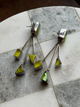 Load image into Gallery viewer, Green Resin Dichroic Glass Sterling Silver Earrings
