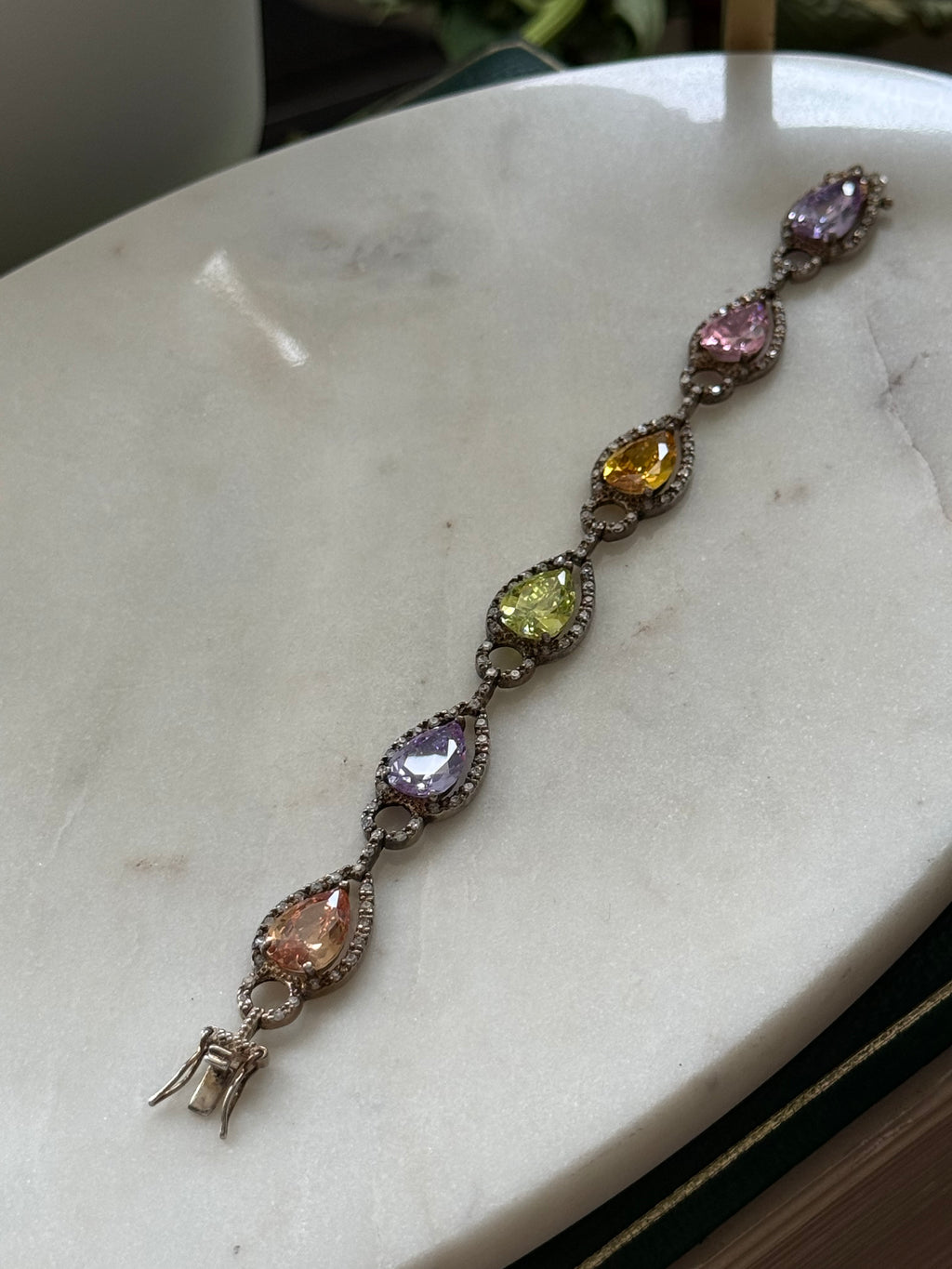 Multicolor Glass Sterling Silver Bracelet