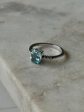 Load image into Gallery viewer, Cushion Cut Aquamarine with Single Cut Diamonds 14k White Gold Ring
