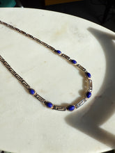 Load image into Gallery viewer, Vintage Lapis Greek Key Sterling Silver Necklace 17”
