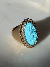 Load image into Gallery viewer, Chunky Blue Floral Carved Gold Vermeil Ring Size 7.25
