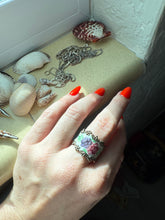 Load image into Gallery viewer, Floral Enamel Sterling Silver Ring Size 9.25
