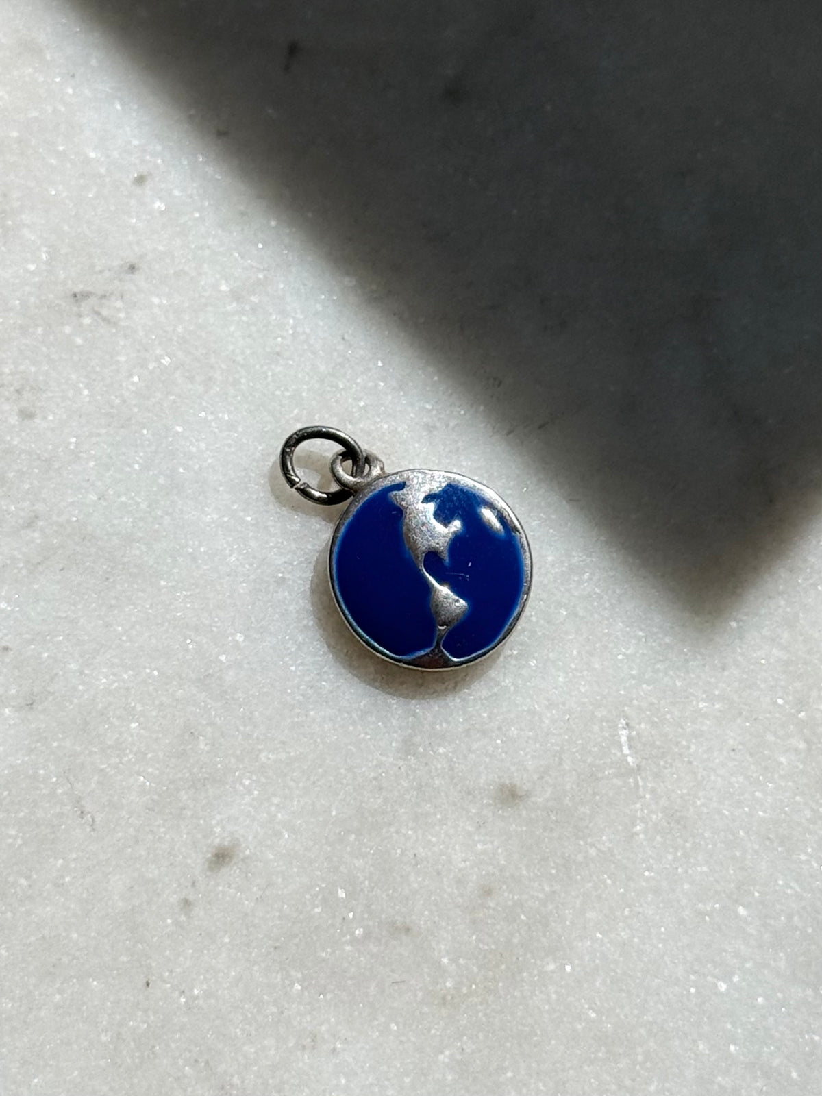 Blue Enamel Mini Earth Charm Sterling Silver