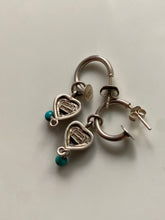 Load image into Gallery viewer, Turquoise Heart Vintage Sterling Silver Dangle Hoop Earrings
