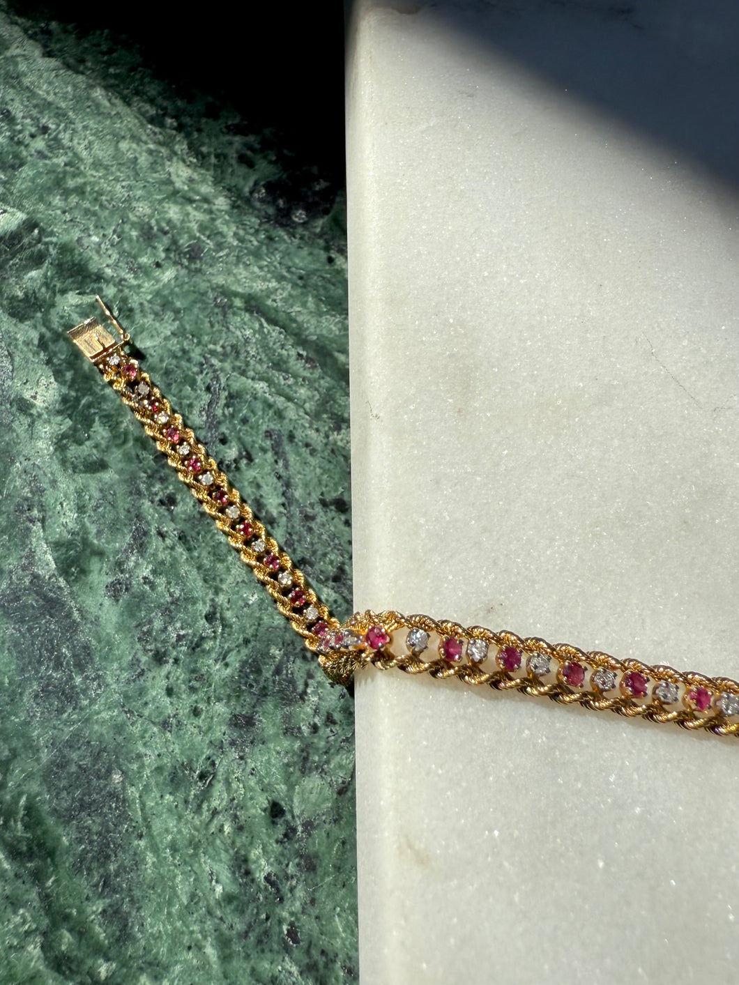 Natural Ruby & Diamond 14k Gold Bracelet 6.75”