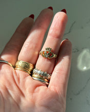 Load image into Gallery viewer, Vintage 14k Yellow Gold Hearts of Claddagh Diamond Ring Size 6.5

