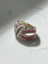Load image into Gallery viewer, Emerald &amp; Ruby Sterling Silver Ring Size 7
