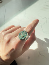 Load image into Gallery viewer, Midcentury Mexican Crushed Turquoise Sterling Silver Signet Ring Size 8
