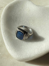 Load image into Gallery viewer, Midcentury Blue Glass Sterling Signet Ring Size 8.5
