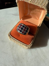 Load image into Gallery viewer, Gold Vermeil Red Blue Stone Ring Size 9.25
