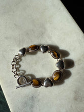 Load image into Gallery viewer, Tigers Eye Sterling Silver Heart Bracelet 7.75”
