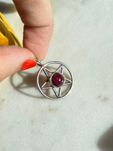 Load image into Gallery viewer, Garnet Cabochon Pentagram Sterling Silver Pendant
