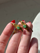 Load image into Gallery viewer, Vintage 14k Yellow Gold Jade &amp; Pink Sapphire Love Bird Brooch
