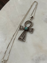 Load image into Gallery viewer, Ankh Turquoise Sterling Vintage Large Pendant Necklace 17.75”
