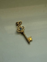 Load image into Gallery viewer, Vintage Blue Enamel 18k Yellow Gold Key Pendant
