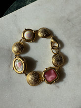 Load image into Gallery viewer, Floral Pink &amp; Gold Vintage Costume Bracelet 7”
