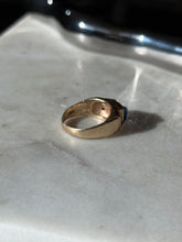 Load image into Gallery viewer, Vintage Blue Sapphire Sugarloaf &amp; Diamond Cabochon 14k Gold Ring Size 7.5
