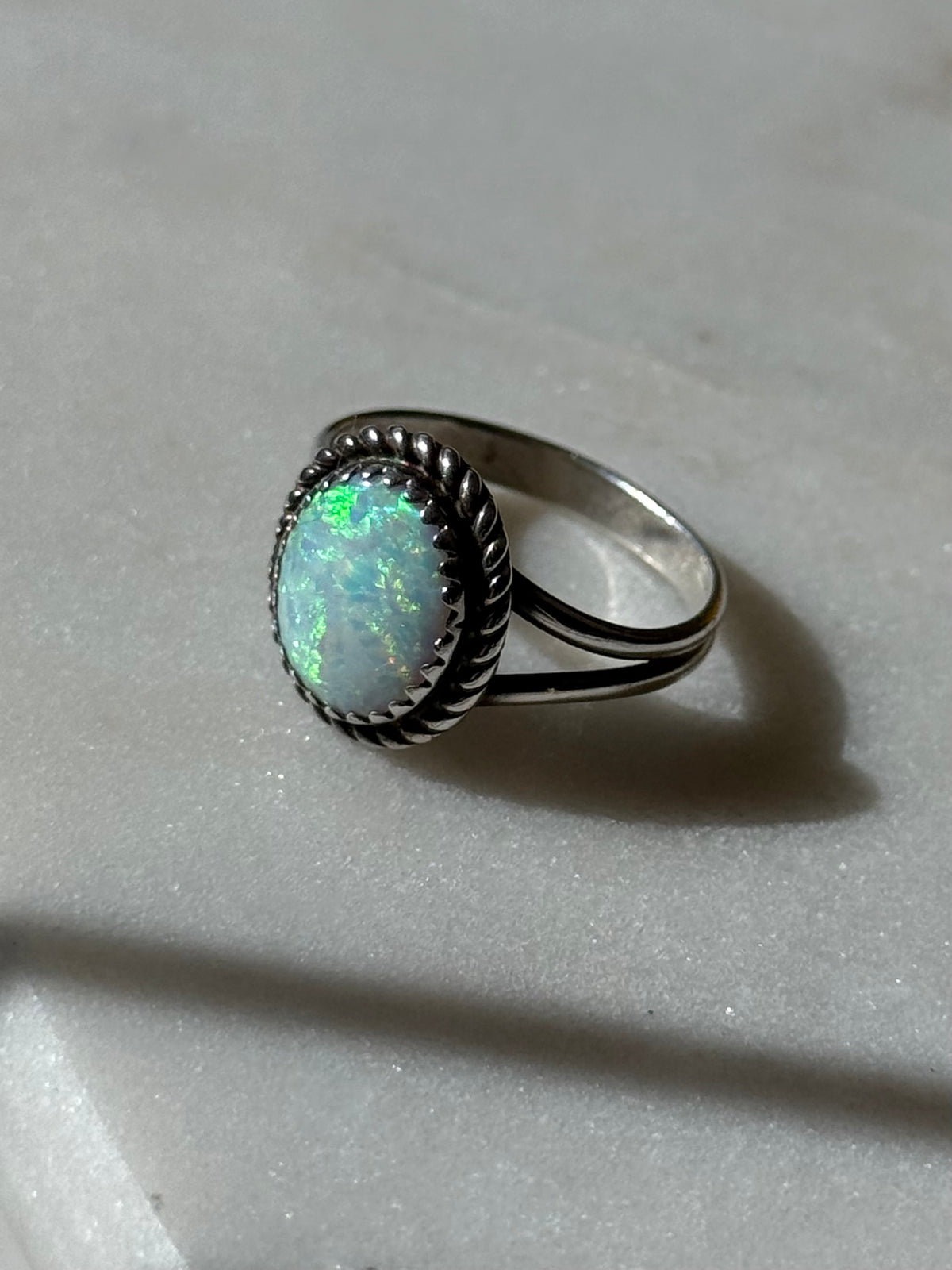 Simulated Opal Sterling Silver Ring Size 8