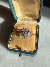 Load image into Gallery viewer, Rose Cut Diamond Seed Pearl Turquoise Victorian 10k Rosey Gold Ring Size 5.25
