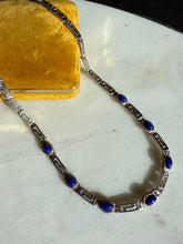 Load image into Gallery viewer, Vintage Lapis Greek Key Sterling Silver Necklace 17”
