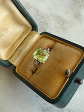 Load image into Gallery viewer, Antique Uranium Glass &amp; Diamond 10k Gold Ring Size 5.25
