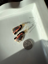 Load image into Gallery viewer, Vintage Pink Black Cloisonné Enamel Butterfly Gold Plated Earrings
