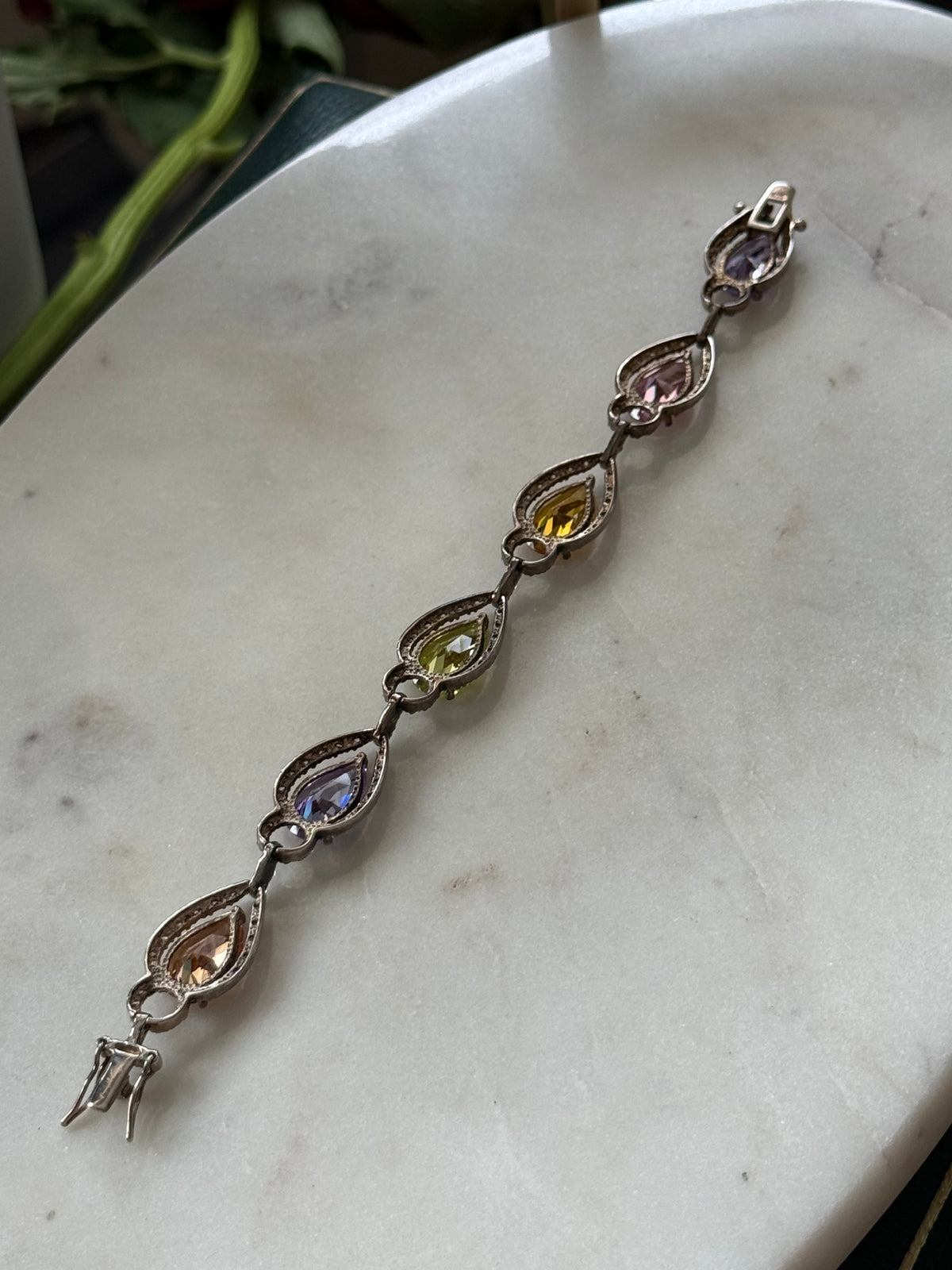 Multicolor Glass Sterling Silver Bracelet