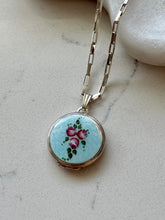 Load image into Gallery viewer, Vintage Enamel Floral Sterling Silver Locket Necklace
