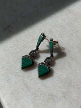 Load image into Gallery viewer, Malachite &amp; Marcasite Sterling Silver Earrings
