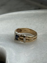 Load image into Gallery viewer, Vintage Solid 14k Gold Blue Sapphire Buckle Ring Size 6
