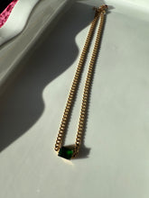 Load image into Gallery viewer, Cuban Link Gold Vermeil Green Glass Stone Necklace
