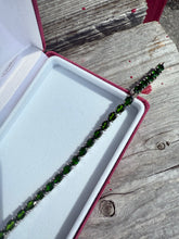 Load image into Gallery viewer, Green Glass Sterling Silver Tennis Bracelet 7.5”
