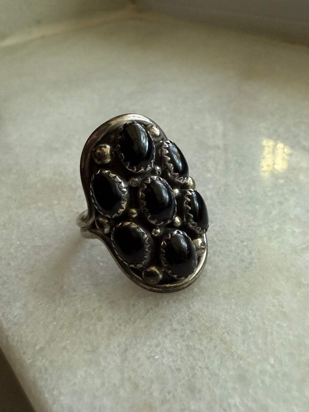 Black Onyx Sterling Silver Ring Size 9.75