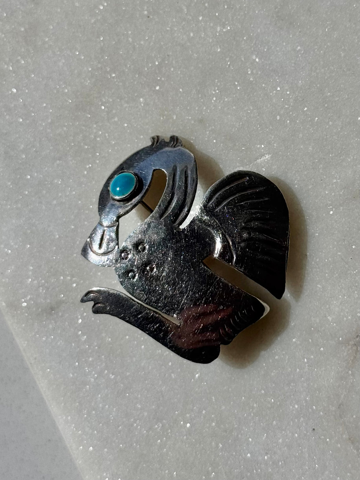 Vintage Enamel Eye Sterling Silver Bird Brooch