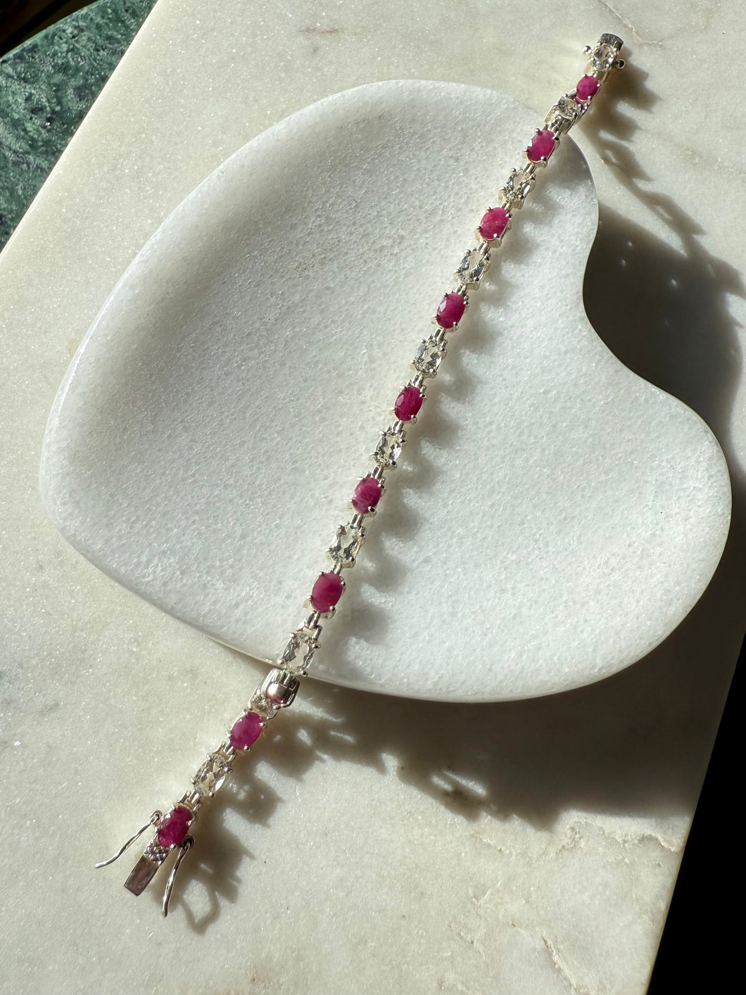 Ruby & Quartz Sterling Silver Tennis Bracelet 7.5”