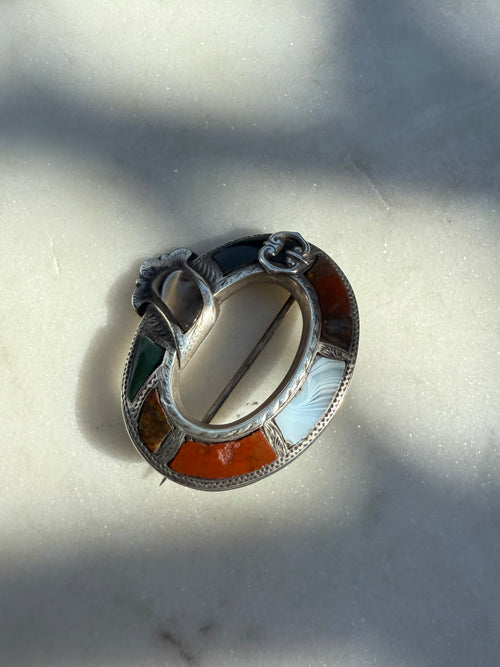 Antique Sterling Scottish Agate Brooch