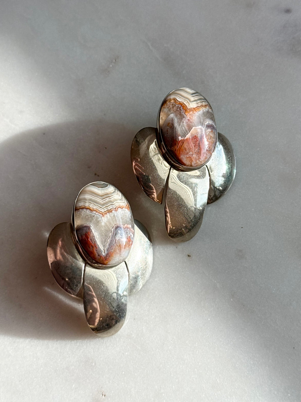 Vintage Agate Sterling Silver Earrings